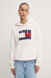 Tommy Hilfiger hanorac de bumbac femei, culoarea bej, cu glugă, cu imprimeu, DW0DW18654 9BYH-BLD04F_01X (DW0DW18654)