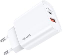 USAMS T35 Prémium Hálózati USB + USB-C Töltő - 5V / 3A, Fehér