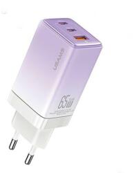 USAMS Sandru 2X USB-C / USB-A Hálózati Töltő - 65W - Lila (CC180TC03)