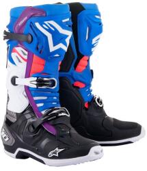 Alpinestars Tech 10 Supervented perforált motoros csizma kék-lila-rózsaszín-fehér-szürke-fekete