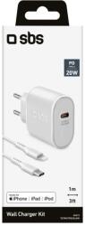 SBS Tetrkitpd20Ligw 1X USB Type-C Hálózati Töltő + 1X Lightning Kábel - 20W, Fehér