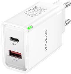 BOROFONE Bn16 USB-A / USB-C Hálózati Töltő + USB-C - USB-C Kábel - 45W, Fehér