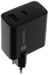 NATEC Ribera USB-A / USB-C Hálózati Töltő - 65W, Fekete