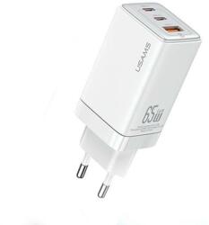 USAMS Sandru 2X USB-C / USB-A Hálózati Töltő - 65W, Fehér (CC180TC02)