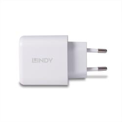Lindy 73428 1X USB Type-A / 1X USB Type-C Gan Hálózati Töltő - 65W, Fehér (73428)
