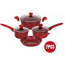 Herzberg Herzberg 7 darabos márvány bevonatú öntöttvas edénykészlet piros (HG-04715RED)