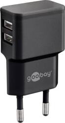 Goobay Hálózati 2X USB Töltő 2.4A + USB-A - USB-C Töltőkábel, Fekete