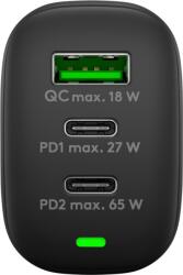 Goobay 65407 PD GAN USB-A / 2X USB-C Hálózati Töltő - 65W, Fekete
