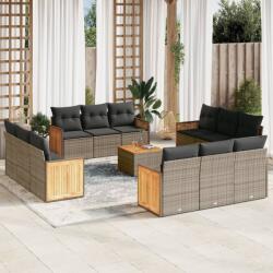 vidaXL 13 részes szürke polyrattan kerti ülőgarnitúra párnákkal (3227523)