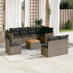 vidaXL 9 részes szürke polyrattan kerti ülőgarnitúra párnákkal (3258455)