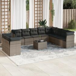 vidaXL 11 részes szürke polyrattan kerti ülőgarnitúra párnákkal (3249709)