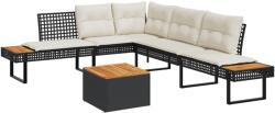 vidaXL 2 részes fekete polyrattan/akácfa kerti kanapészett párnákkal (3277497)