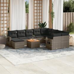 vidaXL 11 részes szürke polyrattan kerti ülőgarnitúra párnákkal (3257187)