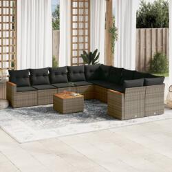 vidaXL 11 részes szürke polyrattan kerti ülőgarnitúra párnákkal (3258763)