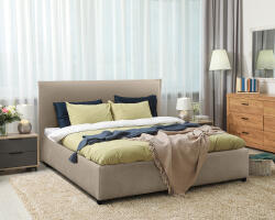 Bedora Pat Dormitor Bedora Milano, 160x200 cm, somiera rabatabila, textil, bej