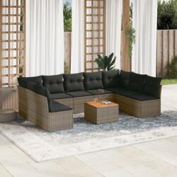 vidaXL 10 részes szürke polyrattan kerti ülőgarnitúra párnákkal (3223792)