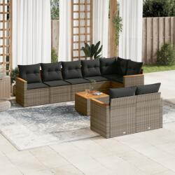 vidaXL 9 részes szürke polyrattan kerti ülőgarnitúra párnákkal (3258560)