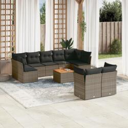 vidaXL 10 részes szürke polyrattan kerti ülőgarnitúra párnákkal (3256144)