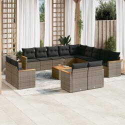vidaXL 14 részes szürke polyrattan kerti ülőgarnitúra párnákkal (3258938)