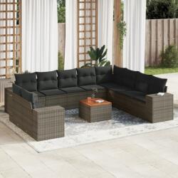 vidaXL 11 részes szürke polyrattan kerti ülőgarnitúra párnákkal (3257852)