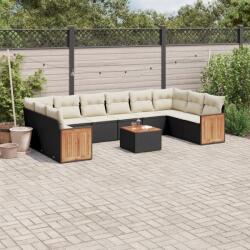 vidaXL 11 részes fekete polyrattan kerti ülőgarnitúra párnákkal (3260411)