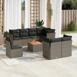 vidaXL 9 részes szürke polyrattan kerti ülőgarnitúra párnákkal (3256074)