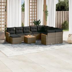 vidaXL 11 részes szürke polyrattan kerti ülőgarnitúra párnákkal (3258966)