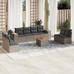 vidaXL 9 részes szürke polyrattan kerti ülőgarnitúra párnákkal (3257740)