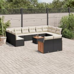 vidaXL 13 részes fekete polyrattan kerti ülőgarnitúra párnákkal (3260530)