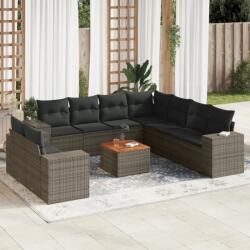 vidaXL 10 részes szürke polyrattan kerti ülőgarnitúra párnákkal (3257845)