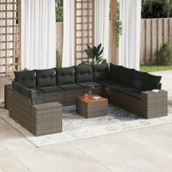 vidaXL 11 részes szürke polyrattan kerti ülőgarnitúra párnákkal (3225521)