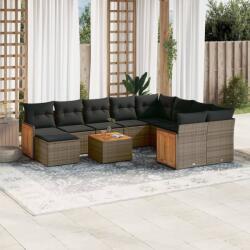 vidaXL 11 részes szürke polyrattan kerti ülőgarnitúra párnákkal (3260646)
