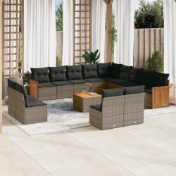 vidaXL 14 részes szürke polyrattan kerti ülőgarnitúra párnákkal (3228174)