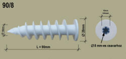 POLISZTIROL DÜBEL 90/ 8 Csavarmenetes poliszt dübel min10cm, csavar: 8 mm (25db/dob) (60607)