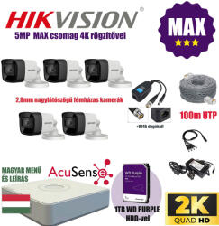 Hikvision 5Mp MAX Szereld Magad Csomag 5 kamerával és RJ45 balunnal