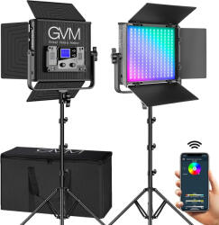 GVM Kit 2 Panouri RGB, GVM 50RS, 384 LED, trepiezi 200 cm inclusi, geanta transport si accesorii