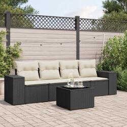 vidaXL Set mobilier de grădină cu perne, 5 piese, negru, poliratan (3222285)