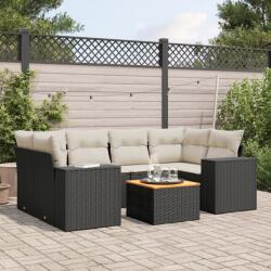 vidaXL Set canapele de grădină cu perne, 7 piese, negru, poliratan (3225342)