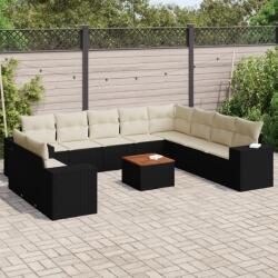 vidaXL Set canapele de grădină cu perne, 11 piese, negru, poliratan (3257848)