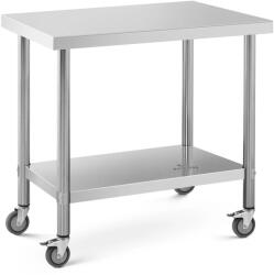 Royal Catering Rozsdamentes acél asztal kerekekkel - PREMIUM - 60 x 90 cm - 145 kg - Royal Catering (RCAT-90/60-W)