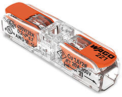 Wago 221 Wago új karos (csatos) vezeték összekötő, 2 x 4mm2 vezetékes, keskeny (60 db) (221-2411 (60 db))