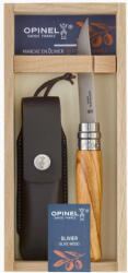 Opinel Tradition Luxe No. 08 (S) zsebkés, oliva, bőr tokkal, díszdobozban (O-001004) - kesvadasz