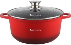 Goldmann Cratita marmorata antiaderenta Goldmann, 2.3 L, 20 x 8.5 cm, inductie, capac sticla, ECO-friendly, Rosu (GM 7320R)