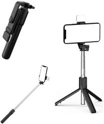  Prémium selfie bot, 19 - 70 cm, 360°-ban forgatható, exponáló gombbal, bluetooth-os, v4.0, tripod állvány funkció, világítással, R1S, fekete