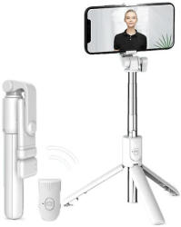  Prémium selfie bot, 19 - 70 cm, 360°-ban forgatható, exponáló gombbal, bluetooth-os, v4.0, tripod állvány funkció, világítással, R1S, fehér