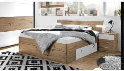 Divian Marc ágykeret 2db oldalra kihúzható fiókkal LED világítással Artisan tölgy - Fehér színben 180x200 cm + 2 db 3 fiókos éjjeliszekrénnyel