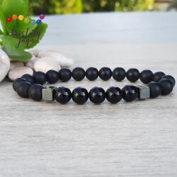 Kristály Jóga Shop Matt ónix, hematit kocka 8 mm-es férfi ásvány karkötő