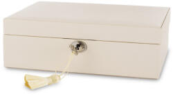 Art-Pol Krémfehér kulcsos zárható szögletes ékszertartó doboz osztott belső rekeszekkel 8, 5x27x19cm (154396)