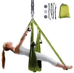inSPORTline Curele aero yoga în SPORTline Hemmok verde cu suporturi și frânghii