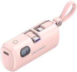 Vention LED Display 4800mAh Power Bank (USB-C + Lightning + USB-C) 22.5W Pink Foldable USB-C Type (FHQP0)